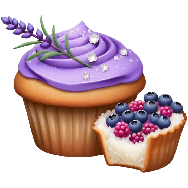 Lavender flower sprig muffin with berry and sugar crystals emoji