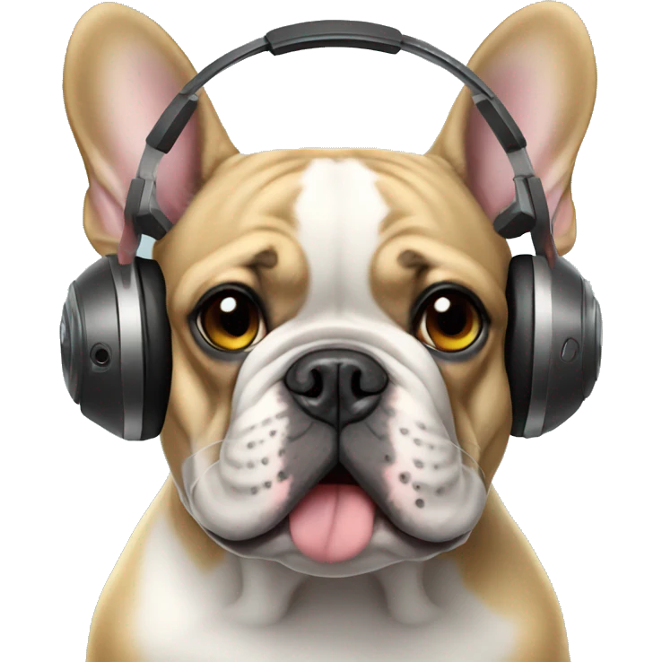 French bulldog with headphones and mad face  emoji