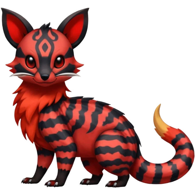 Rare exotic cute epic aesthetic gothic colorful Salandit-Eevee-Civet-species-Fakemon-hybrid-creature, with markings, full body emoji