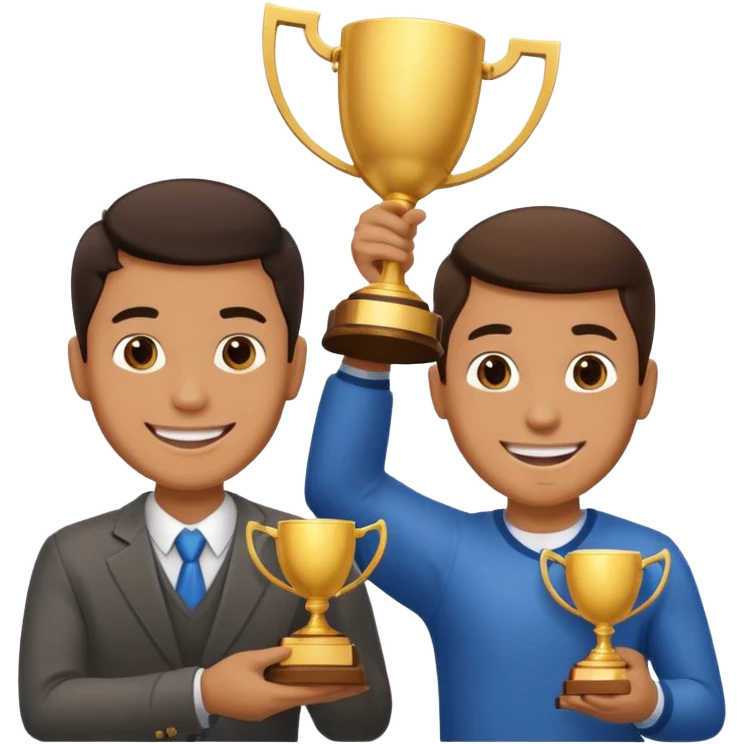 winner ceremony with one guy handing another guy a trophy emoji
