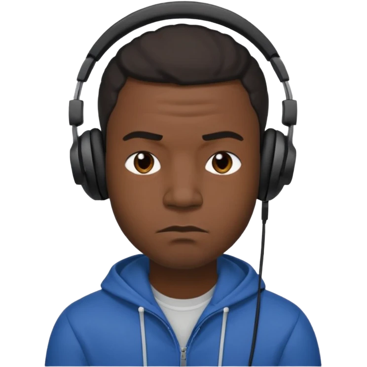 A 25-year-old black man with headphones on and pouting. emoji