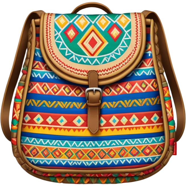 Cinematic Realistic image of a traditional Colombian mochila, rendered with detailed woven textures and vibrant patterns, set against a rustic backdrop with soft, cultural lighting emoji