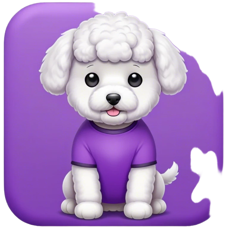 White Bichon wearing purple tshirt emoji