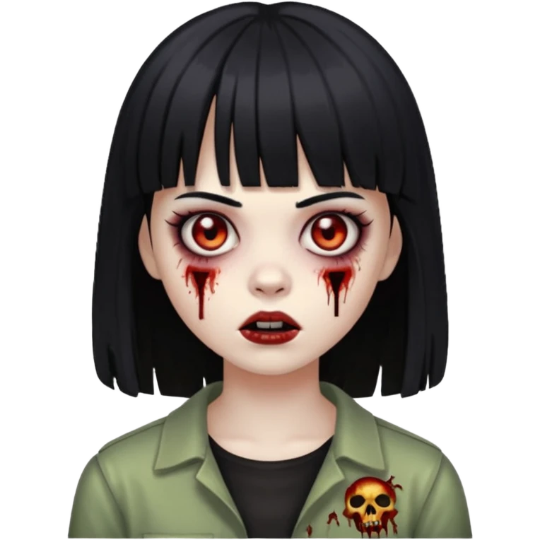 Faça uma menina de cabelo liso preto com franja zumbi emoji