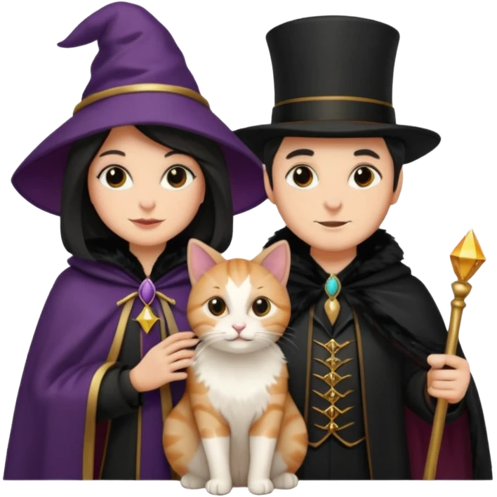 magician couple and their pet cat emoji