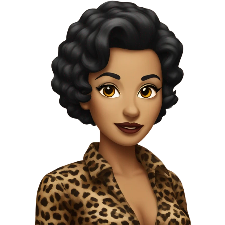 pin up brown woman with black hair in a leopard outfit  emoji