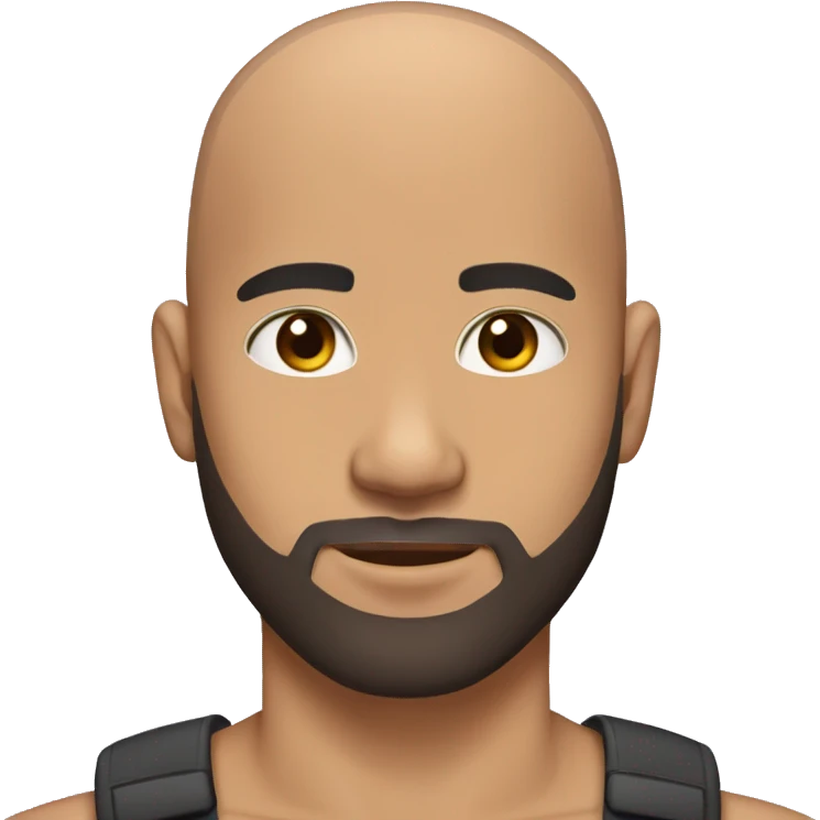 Lightskin buzzcut bald guy with brown eyes and black beard emoji