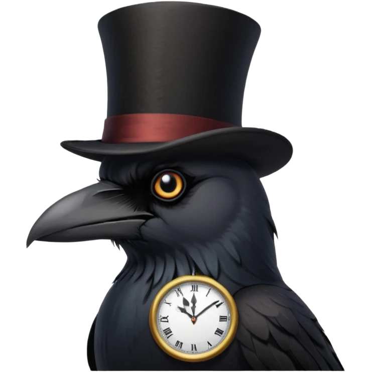 Big scary crow with a top hat on and a clock behind it emoji