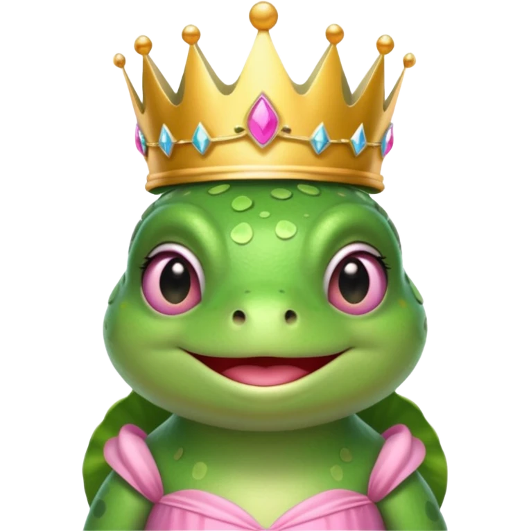 frog with with a crown pink bow and pink princess dress emoji