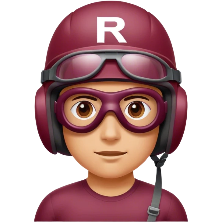  Guy wearing sports goggles in a maroon helmet with the letter R on the side  emoji