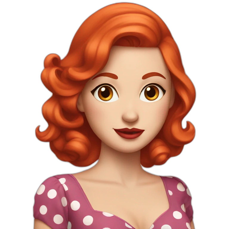 Red haired woman who wears classic pinup dresses with polka dots emoji