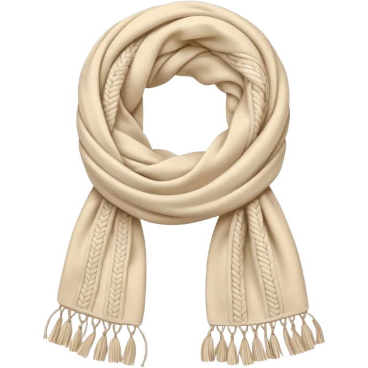 cute soft-matte emoji of an isolated ivory scarf with thick cable-knit patterns, no person, no face, not worn, folded shape, plush cozy texture, light beige accents, warm soft shading emoji