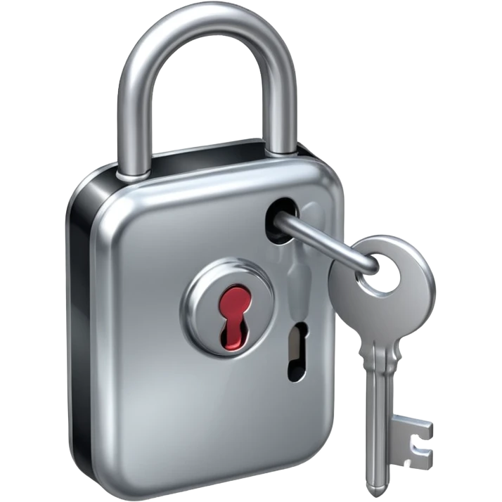 A chrome silver lock and key emoji, smooth metallic surfaces, glossy reflections, luxury swag vibe, minimal iOS emoji style, centered on clean white background emoji