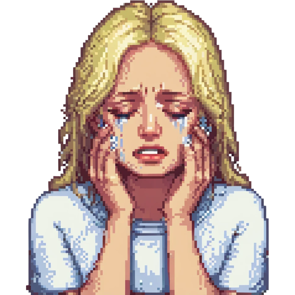 blonde woman crying emoji