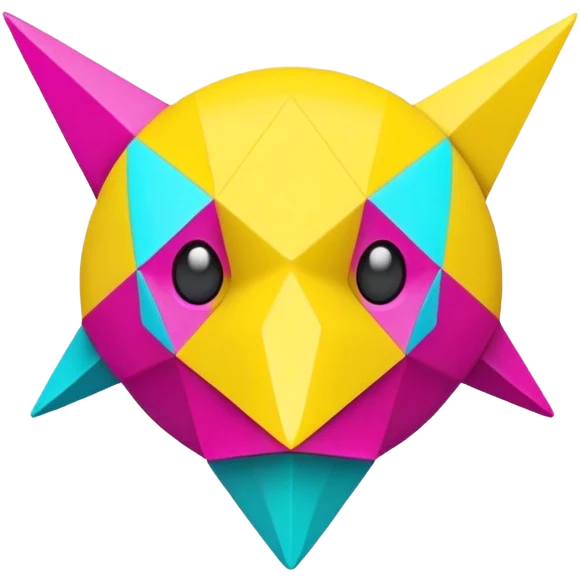 Yellow and cyan and magenta Fakémon-creature emoji