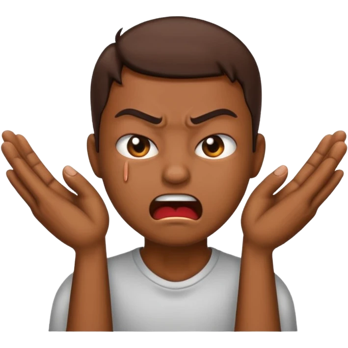 An emoji with their fingers wrapped around their neck and squeezing they looked mad emoji