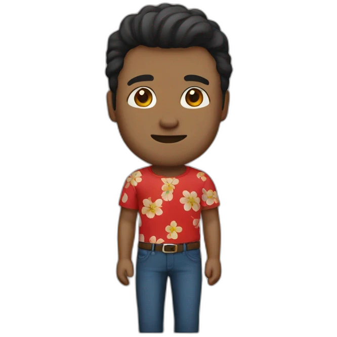 white man dark hairs, flower shirt, red pant emoji