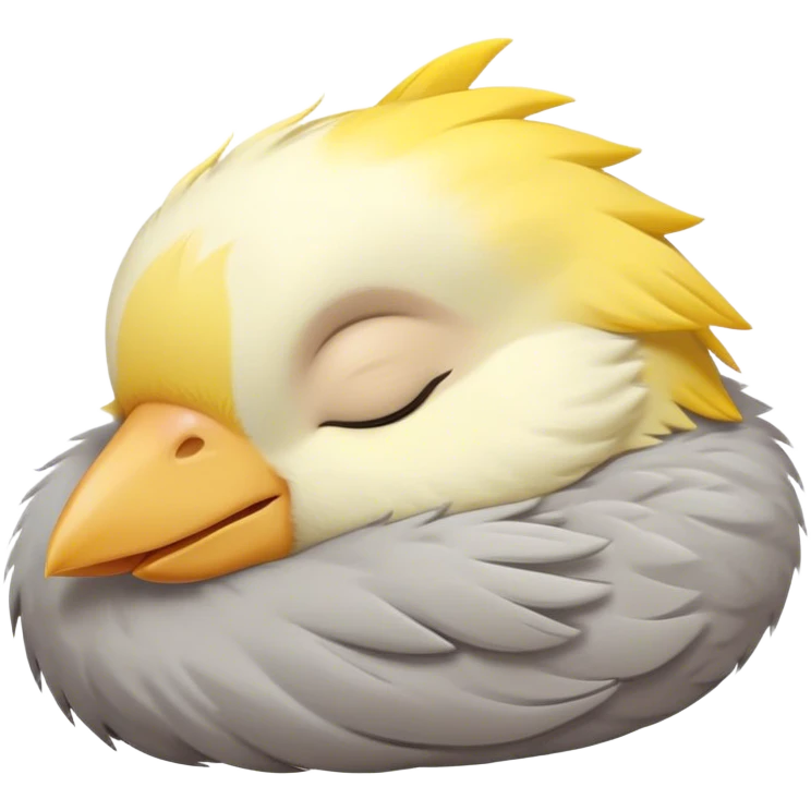 Meme-Worthy Cute Sleeping Cockatiel Portrait Emoji, Head resting peacefully with a contented smile, showcasing a delicate, slender build and a luxuriously soft grey fur with gentle yellow accents, eyes shut in a serene nap, Simplified yet hilariously adorable features, highly detailed, glowing with a soft, drowsy light, high shine, relaxed and utterly lovable, stylized with an air of playful laziness, bright and heartwarming, soft glowing outline, capturing the essence of a comically sleepy cockatiel, so meme-worthy it feels like it could instantly become the next viral sensation of adorable slumber! emoji