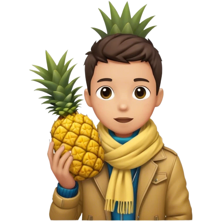 boy in jacket with scarf holding a pineapple  emoji