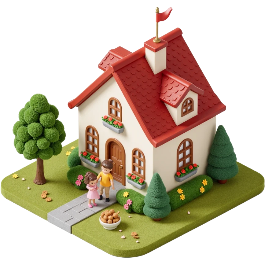 palace house with a family and pet, celebrations  emoji