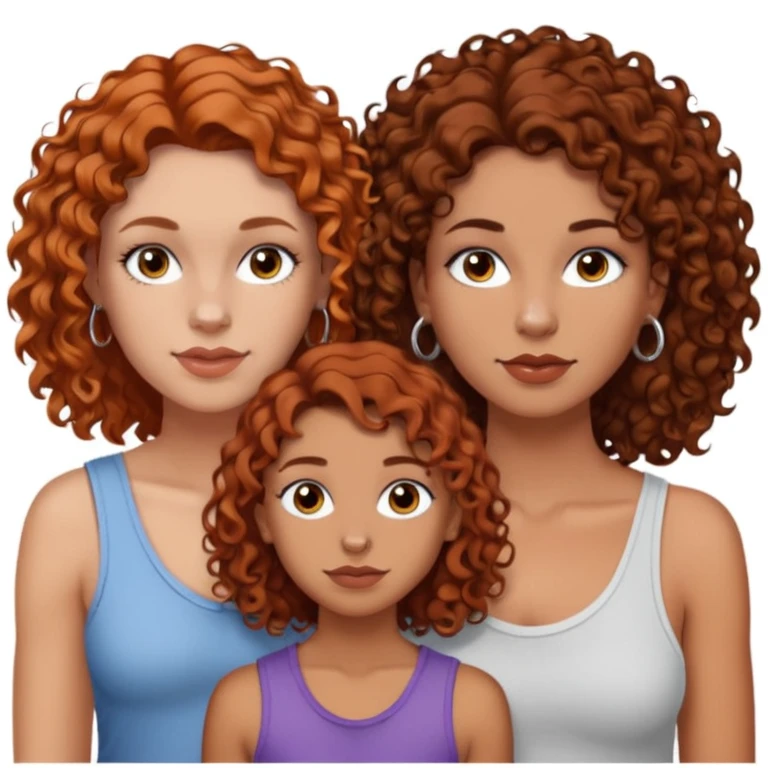 Create a family. A young hot mom. She is an alt girly with dark curly hair, an eyebrow piercing, and a nose ring. Her two teenage kids are gay girlies. One has shoulder length auburn hair and has an eyebrow ring. The other has short bleached curly hair, bleached eyebrows and a lip ring  emoji