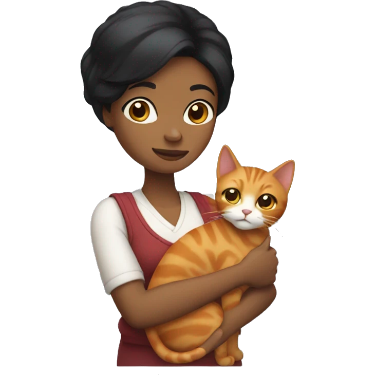 Black hair woman carrying a ginger cat emoji