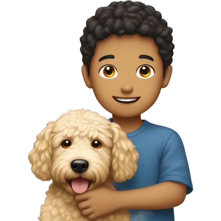 Asian boy with golden doodle emoji