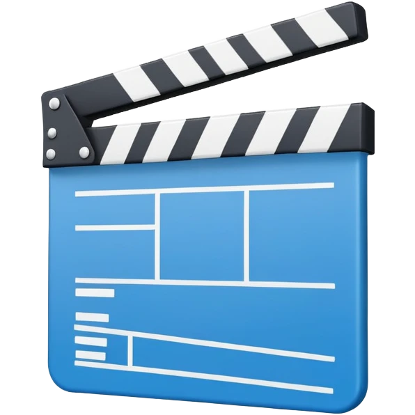 ultra simplified movie clapper with blue and white colors, two simple rectangles with a diagonal line emoji