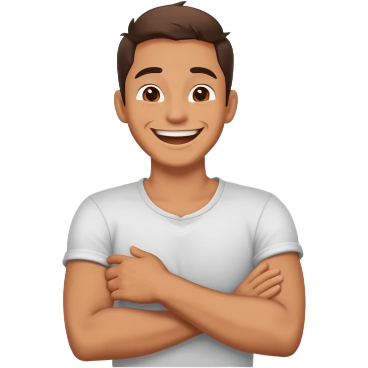 man laughing and crossing his arms on his neck emoji