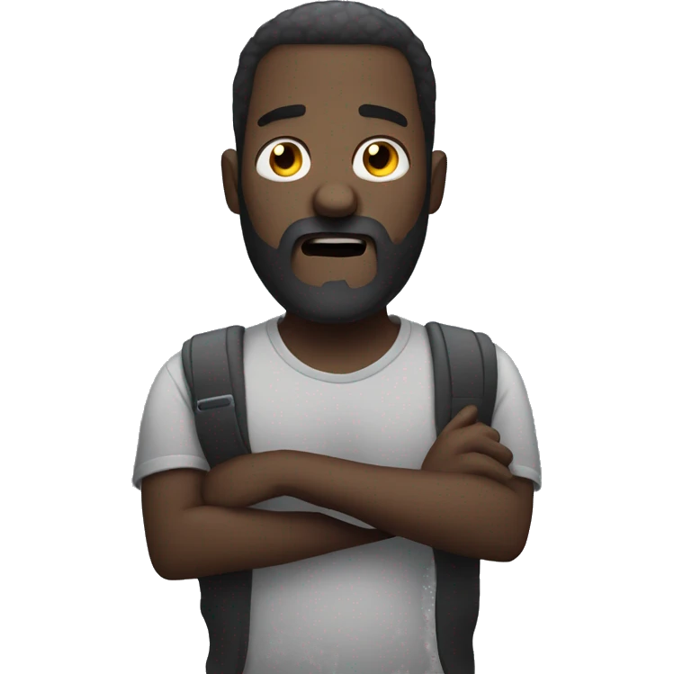Dark man with beard scared of beeper emoji