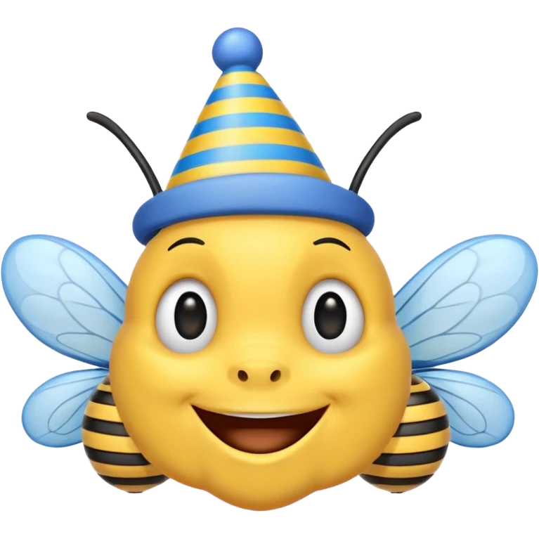 Bees with blue Birthday Hat, Happy bee with striped party hat emoji