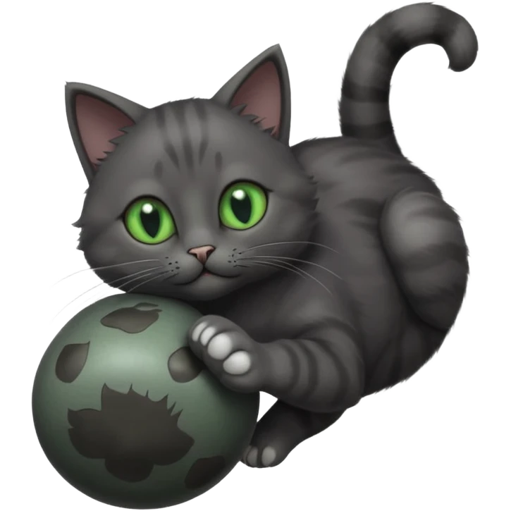 solid dark grey cat with green eyes, completely solid grey face, white toes/paws playing rolling upside down emoji