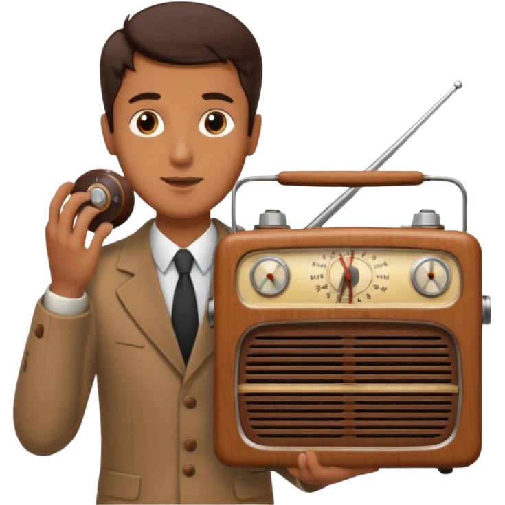 a vintage radio in the hands of a man  emoji