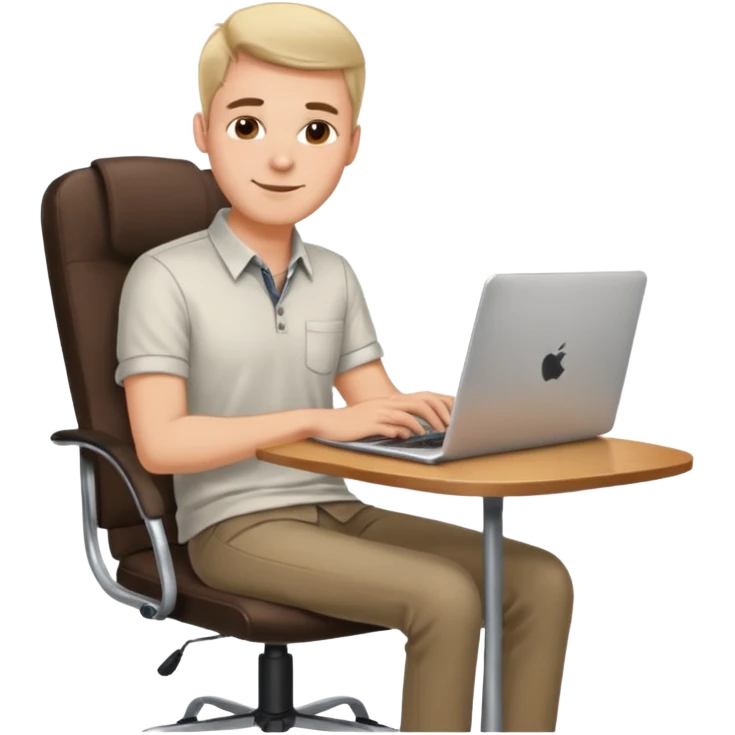 Rich man working setting on a chair in shirt and near the table with laptop he is german very beautiful looks like emoji
