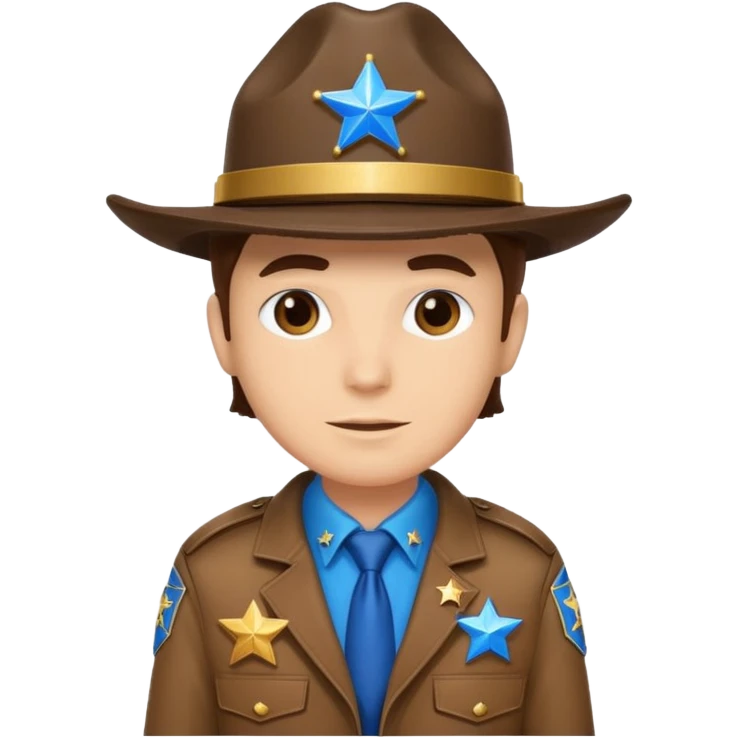 Sheriff with shiny blue star badge, brown jacket and blue hat emoji