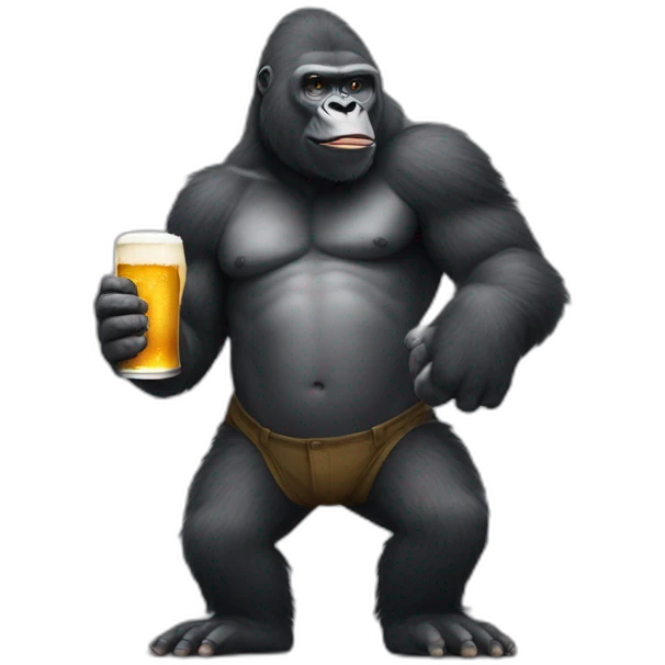 a gorilla holding a beer and a Carambar emoji