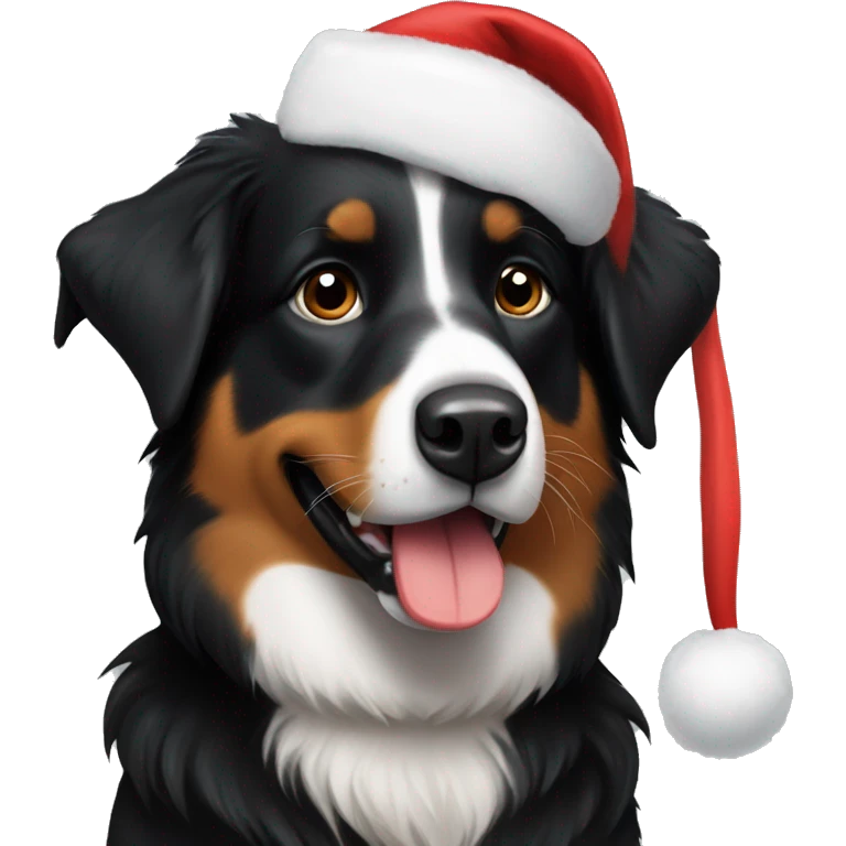 Black Australian Shepard wearing Santa hat emoji