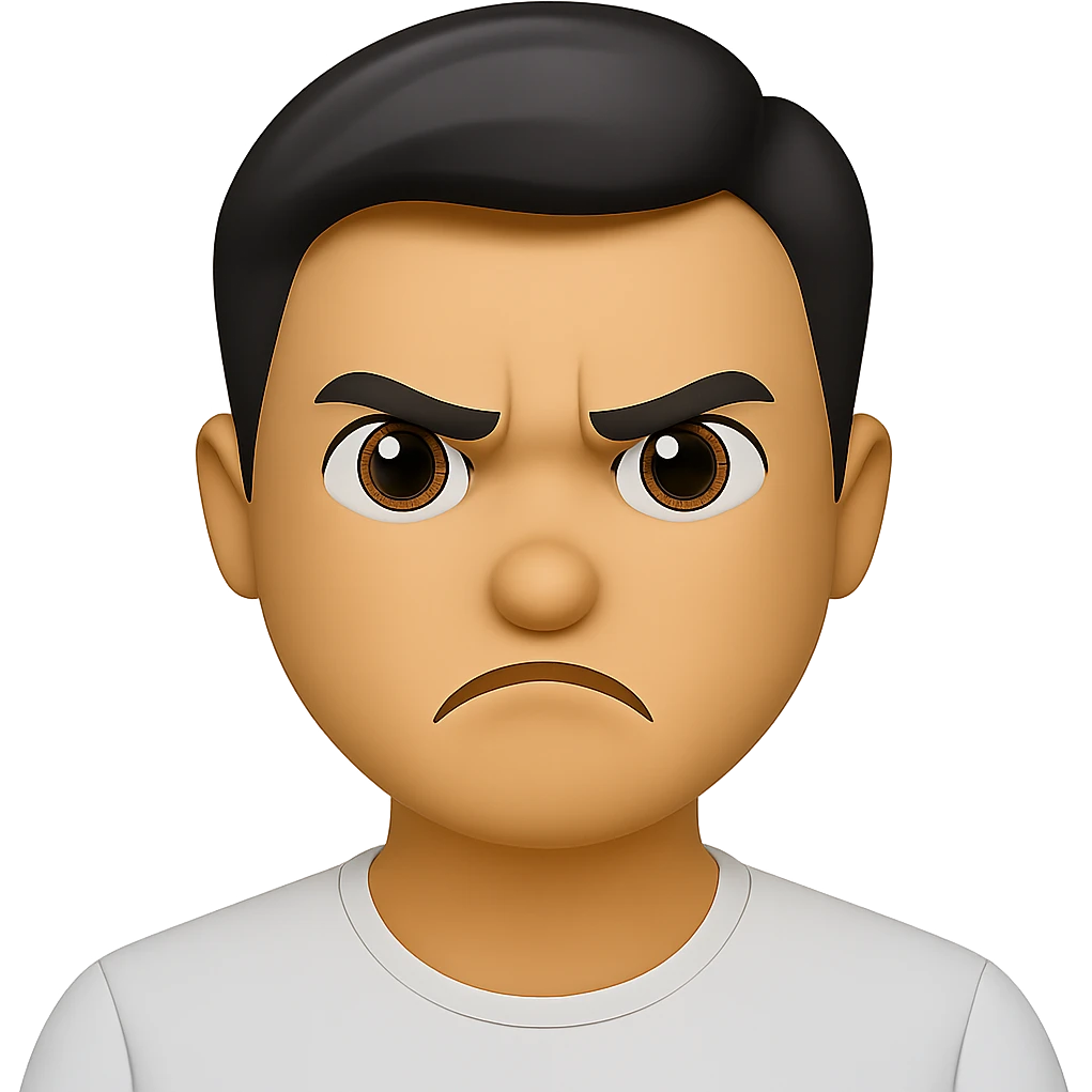 Keep the same color and shape as the original, but change the face to an angry expression. Maintain the original style and make the background transparent. emoji
