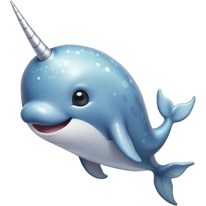Cinematic Cute Narwhal Portrait Emoji, Head tilted playfully and inquisitively, showcasing a sleek, streamlined body with subtly iridescent, mottled gray skin and a prominently spiraled ivory tusk, complemented by round, sparkling eyes full of gentle wonder, Simplified yet irresistibly adorable features, highly detailed, glowing with a warm, friendly arctic glow, high shine, affectionate and lively, stylized with a touch of whimsical marine charm, soft glowing outline, capturing the essence of a mischievous yet loving narwhal that seems as if it could frolic out of the screen into your heart! emoji