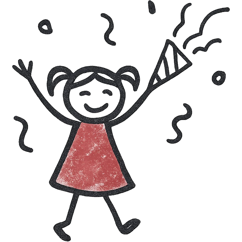 A girl in a red dress celebrating at a party emoji