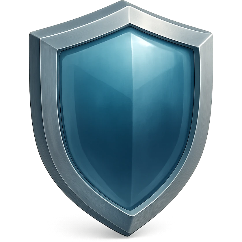 shield facing directly forward with a deep rich blue shiny glass-like center matching the reference, metallic border, no point at the top, no symbols, no sword, realistic and glossy style, transparent background emoji
