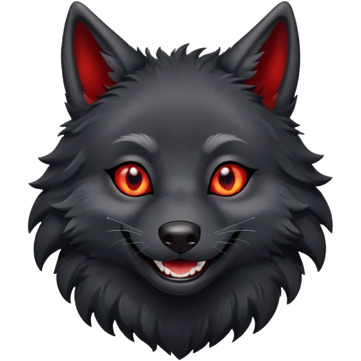 happy smiling black wolf with red eyes emoji