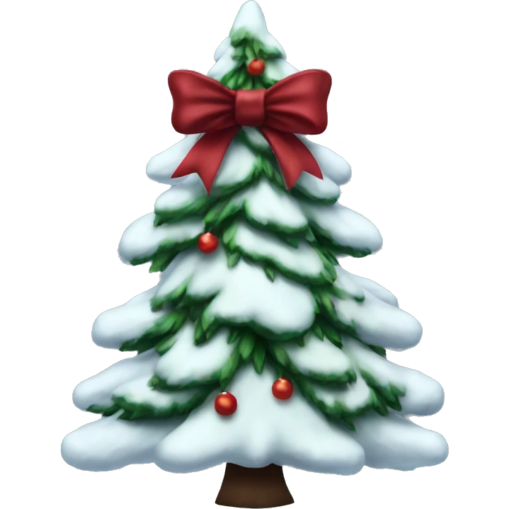 Snowy Christmas tree with dark red bows emoji