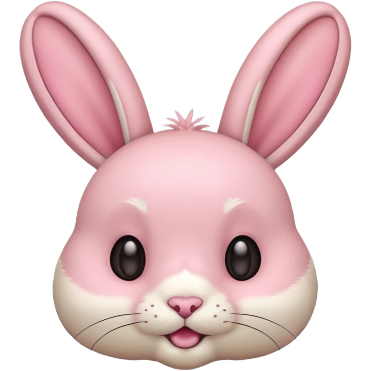 Labubu toy, round head, pink fur, cream colored face, rabbit ears, playful expression emoji