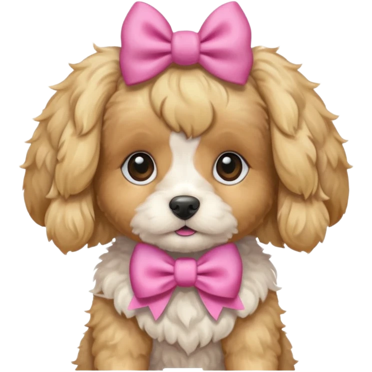 Blonde hair cavapoo puppy with pink bows on ears emoji