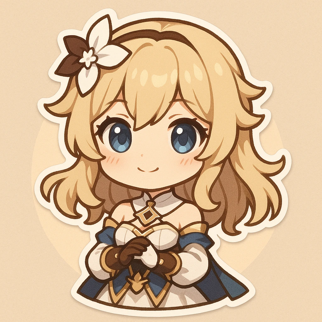 Genshin Impact character, chibi style, cute proportions, big eyes, simple background emoji