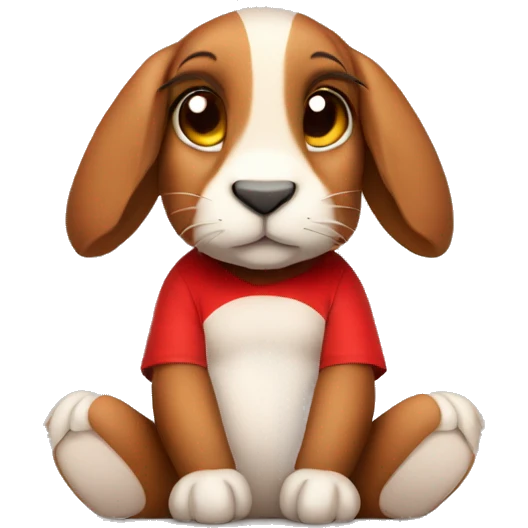Cute brown floppy downward ears rabbit wearing red tshirt sitting  emoji