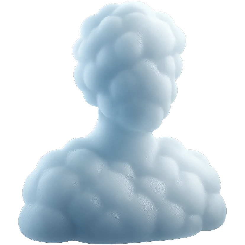 A person from the shoulders up, entirely composed of fluffy, convex, white clouds emoji