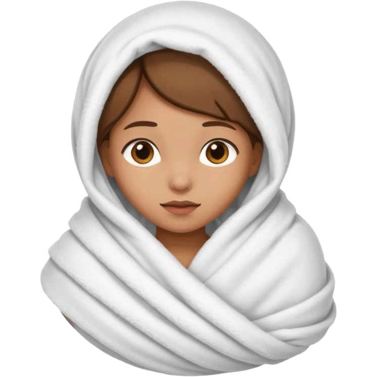 light brown skinned girl swaddled in a white blanket emoji