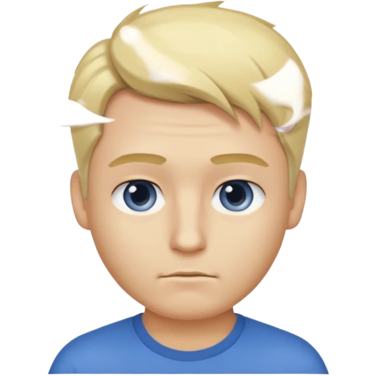 Crée l’emoji d’un homme blond , cheveux court mais un peu de cheveux sur le dessus , yeux bleus , nez avec une bosse, grain de beauté dans le cou. TEE shirt blanc  emoji